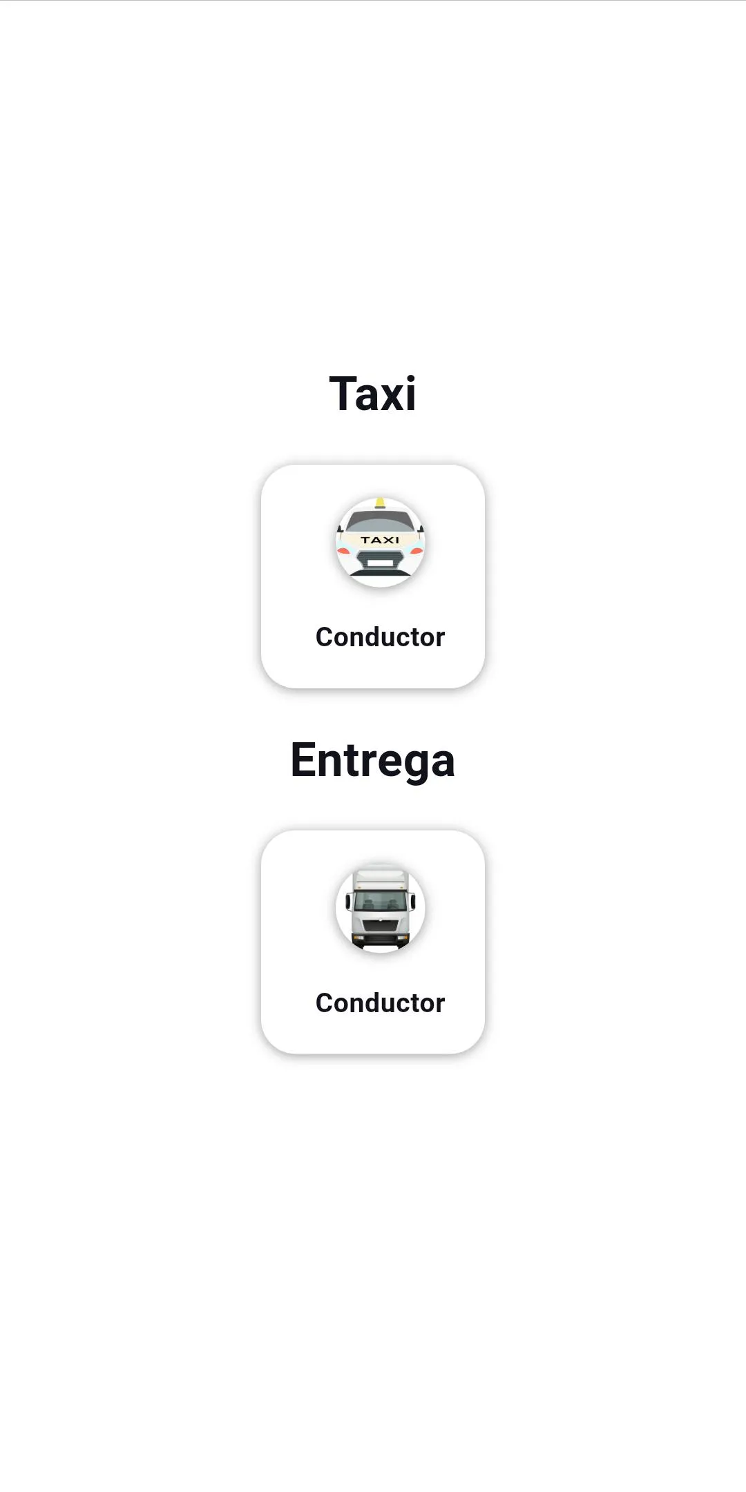 Selecciona tu tipo de servicio: Driver o Entrega